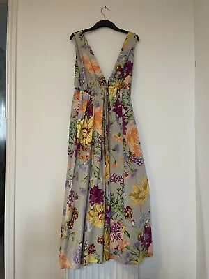H&M Linen Blend Deep V Maxi Dress Size M • £20