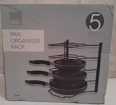 5 Tier Frying Pan Stand Holder Kitchen Cabinet Pantry Storage Organiser Rack New • £10