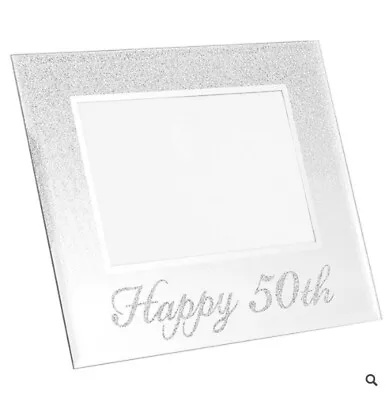Happy 50th Silver Glitter Birthday Photo Frame Gift. • £3