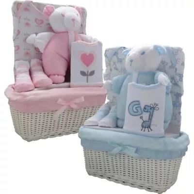 New Baby Basket Gift Hamper 5 Piece Layette Set ~ Pink Flower Blue Giraffe ~0-3M • £23.99