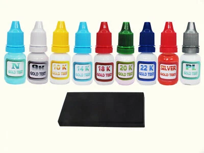 £23.06 • Buy 9 PACK GOLD & SILVER TESTING Solutions, Gold Test, Stone, Wooden Stand, Box