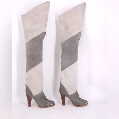 VINTAGE- Zodiac- Chevron Over The Knee Grey Suede Leather Boots Size 6.5 • $169