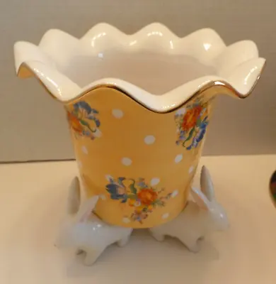 Mackenzie-childs Yellow Florabunda Ceramic Flower Pot With Bunniesnew • $182.50