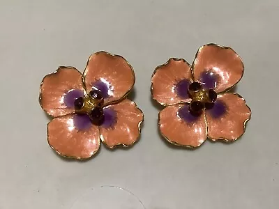 Vintage MMA.RC.CN. Signed Gold Tone Orange & Purple Flowers Clip On Earrings • $19.99