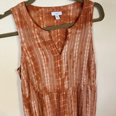 J Jill Orange Ibiza Tiered Tie Dye Cotton Maxi Sun Dress Size Small 100 Cotton • $39.99