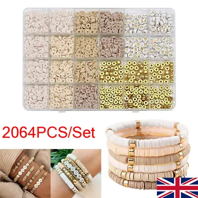 2064PCS/Set Clay Beads For Bracelet Making Kit Clay Flat Polymer Beads Jewellery • £7.99