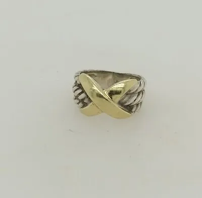 Dvaid Yurman Small Sterling Silver 14K Yellow Gold Cable X Ring Size 5.25 • $175