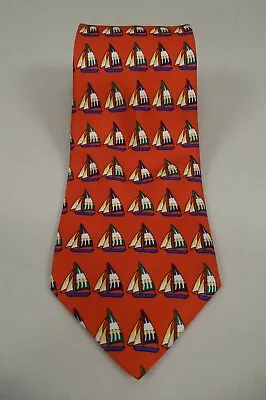 Brooks Brothers Mens Tie 100% Silk Dress Orange Sailing Classic Sailboat Yacht • $8.46