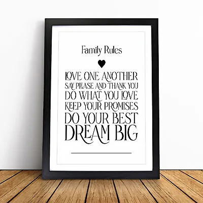 Family Rules V2 Typography Wall Art Print Framed Canvas Picture Poster Decor • £19.95