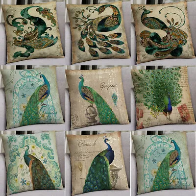 18''  Vintage Peacock Cotton Linen Pillow Case Cushion Cover Sofa Home Decor • $3.87