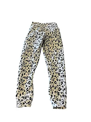 Muscle Nation Women’s Tights Size XS Black White Leopard Print Gym Logo Run • $9.36