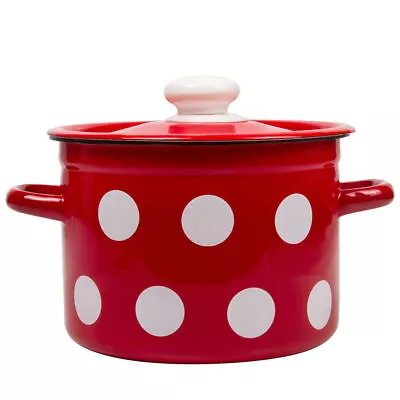 Polka Dot Enamel Stockpot Vintage Cooking Pot Enameled Soup Pot UKRAINE Red • $35.95