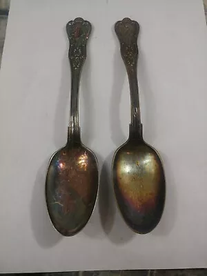 Set Of 2 1835 R. Wallace 12 Silver Plated Shell Serving Spoons 8 1/2  • $16.99