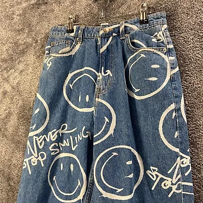 Smiley X HM Jeans Womens 4 28x29 High Rise Bootcut Never Stop Smiling Print Y2K • $31.88