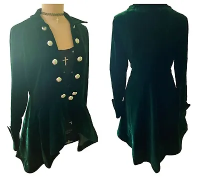 £69.99 • Buy 10 12  Green Velvet Steampunk Victorian Riding Jacket Gothic Coat Jacket Uk