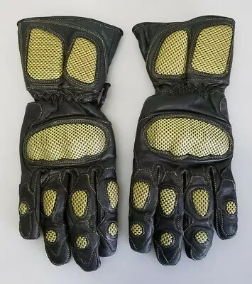 Leather With Kevlar Motorcycle Gloves Black And Gold Size Medium • $21.85