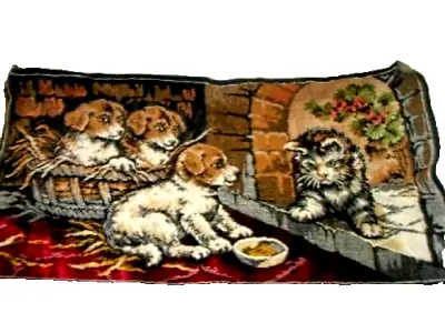 Antique Velvet Tapestry Puppies Dog Cat Made In Italy Red Precious Marked • $52.99