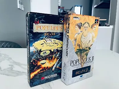 Lot 2 POPULOUS Ⅰ& II Complete Box Set  Nintendo Super Famicom SFC SNES Tested JP • $36