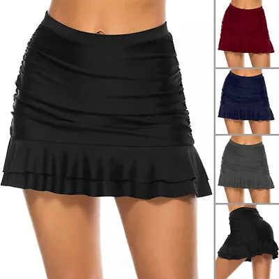 £11.59 • Buy Women High Waist Swim Shorts Skirt Ruched Bikini Bottom Brief Beach Shorts Dress
