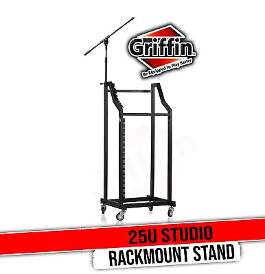 GRIFFIN Rack Mount Cart Stand & Top Mixer Platform 25U Rolling Music Studio Case • $24.56