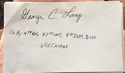 George Lang Signed 3x5 Index Card ( CREASED) Military Medal Of Honor • $10