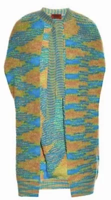 Missoni Geometric Wool Blend Boucle Sleeveless Cardigan Blue 42 • $199