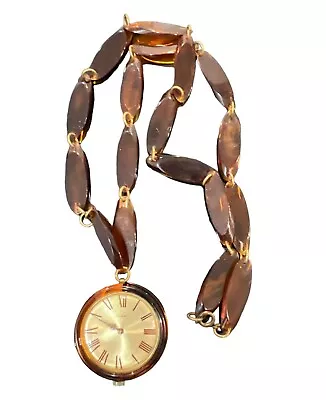 Vintage Bakelite Watch Pendant Faux Tortoise Necklace MCM Endura Self Winding • $175