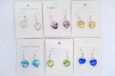 FREE Wholesale Lot 12Pairs Heart Murano Glass Bead Silver Plated Earrings • $10.99