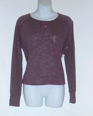 Victoria's Secret Lace Trim Long Sleeve Banded Hemline Knit Top Plum Small (S) • $93.21