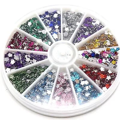 2400 Flower 3mm Flatback Acrylic Rhinestone Gems With Wheel 12 Colour Nail Art • $2.96