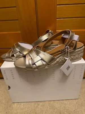 Geox Ischia Corda Metal Lea Gold Leather Sandals Size UK 7.5 EU 41 BNWB • £35