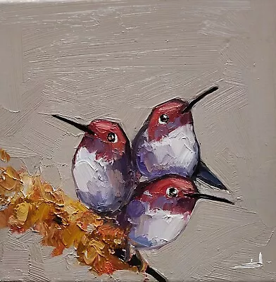 Hummingbirds Oil Painting Vivek Mandalia Impressionism Collectible 12x12 Signed • £4.20