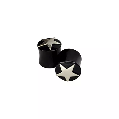 Organic Bone Solid Ear Plugs Double Flare With Silver Star Design Sold As Pairs • $15.41