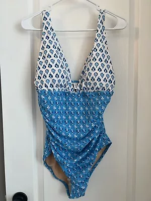 NEW NWT J. Crew Blue White Floral One Piece Swimsuit Large Bathing Suit • $44.99