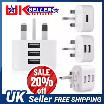 Mains 3 Pin USB Plug Adapter Wall Charger 1-3 Ports For Phone Tablet UK Plug Lot • £18.99