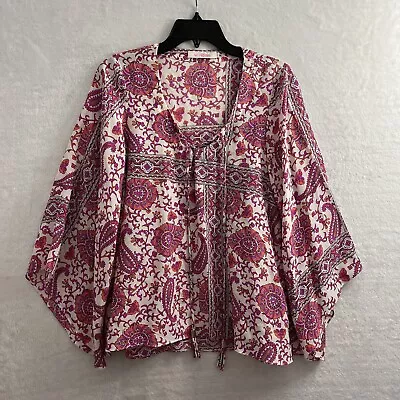 Alice & Trixie Silk Blouse Top Womans XS Geometric Multicolor Long Sleeve V Neck • $10