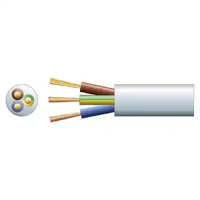 3-Core 15AMP Mains Flex Wire Electrical Lighting Cable 1.5mm² White PER METRE • £1.99