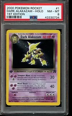 PSA 8 NM-MT Pokemon Dark Alakazam Team Rocket 1st Edition Holo #1 2000 • $97.62