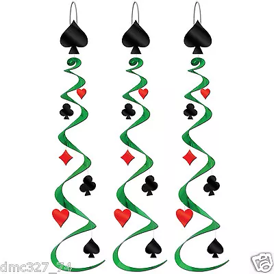 3 Casino Poker Vegas CARD SUIT Party Decoration Hanging CARD WHIRLS Swirls • $9.99