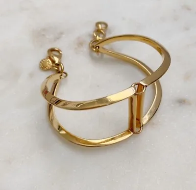 J Crew Signed Polished Gold Hinged Metal Modern Wrap Bracelet • $19.54