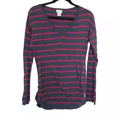 Motherhood Maternity Stripe Sweater Medium Gray Pink Top Vneck Sweater • $9.99
