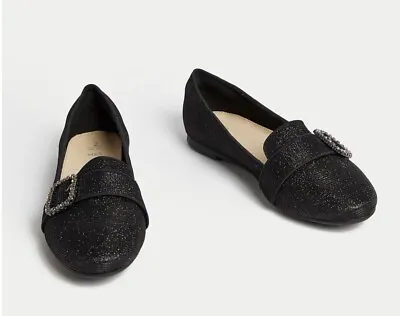 Marks And Spencer Women's/Girls Flats Black Slip On Pumps Wedding Party NWT • £11.36