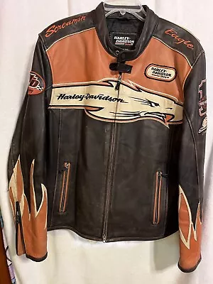 XL Harley Davidson Men's Screaming Eagle Victory Lap Leather Jacket With FLAMES. • $319