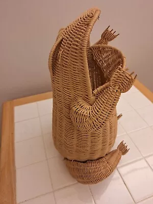 Vintage 1970s Wicker 17” Sitting Frog Open Mouth Basket • $4