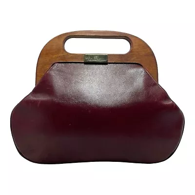 Vintage 60s 70s ETIENNE AIGNER Small Leather Clutch Bag Handbag Wooden Handle • $249.99