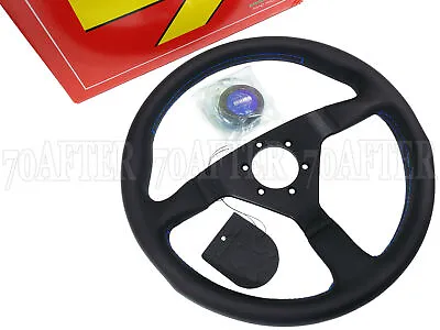 MOMO Steering Wheel Monte Carlo (350mm / Leather / Blue Stitch / Blue Horn) • $197.88