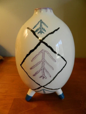 $7.95 • Buy Zara Home, Hand Painted, 3-Legged, Oval, Vase, Abstract, Modern, Art, Design