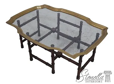 63449EC: Bamboo Form Base Brass & Glass Tray Top Coffee Table • $695