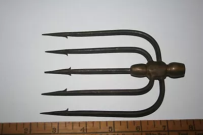 Vintage Unknown Iron & Brass 5 Tine Antique Fish Spear Head • $65