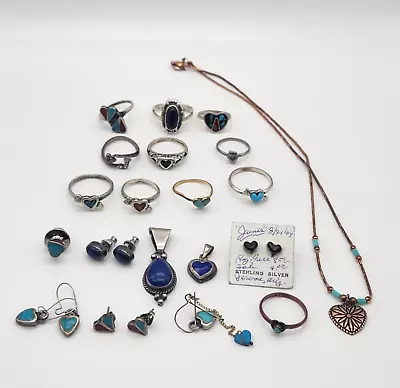 Native American & Southwest Jewelry Lot Of 21 Vintage Mostly STERLING Turquoise • $43